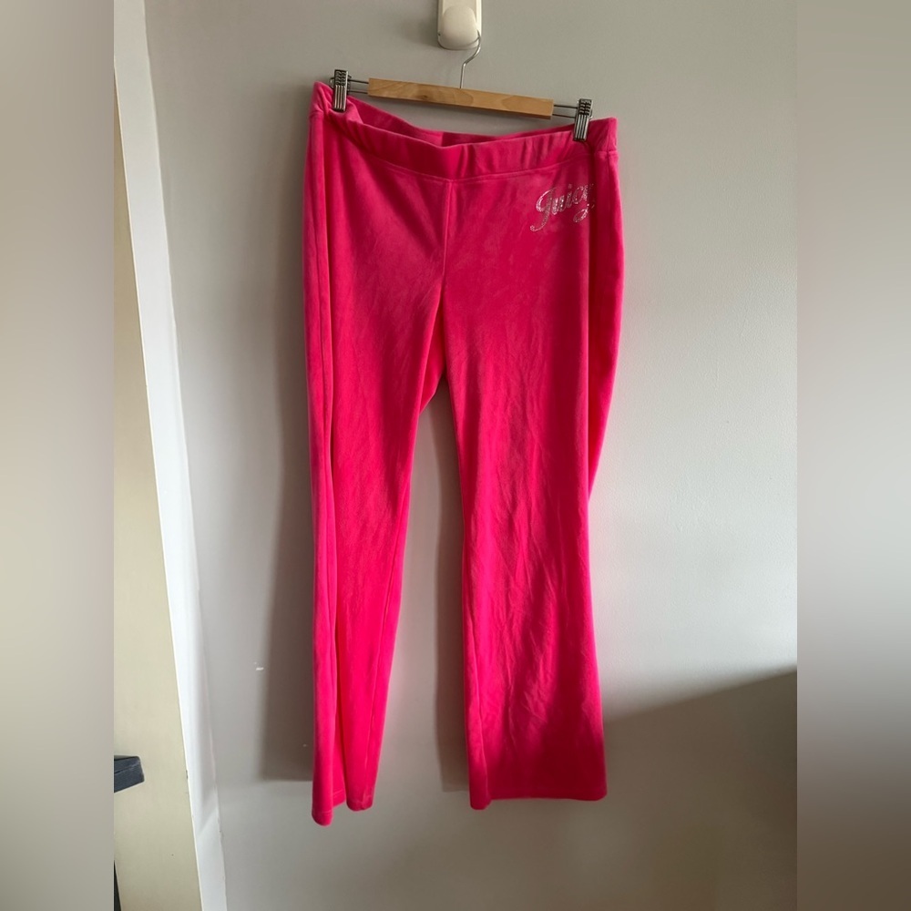 Juicy Couture Pink Velour Track Pants Rhinestone Logo Y2K Size L